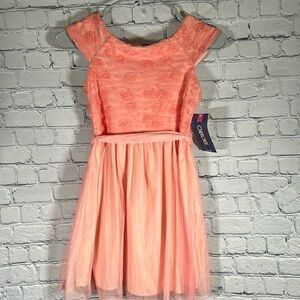 Cherokee Girls Tulle tutu floral Dress Size Medium Peach/Coral NEW
